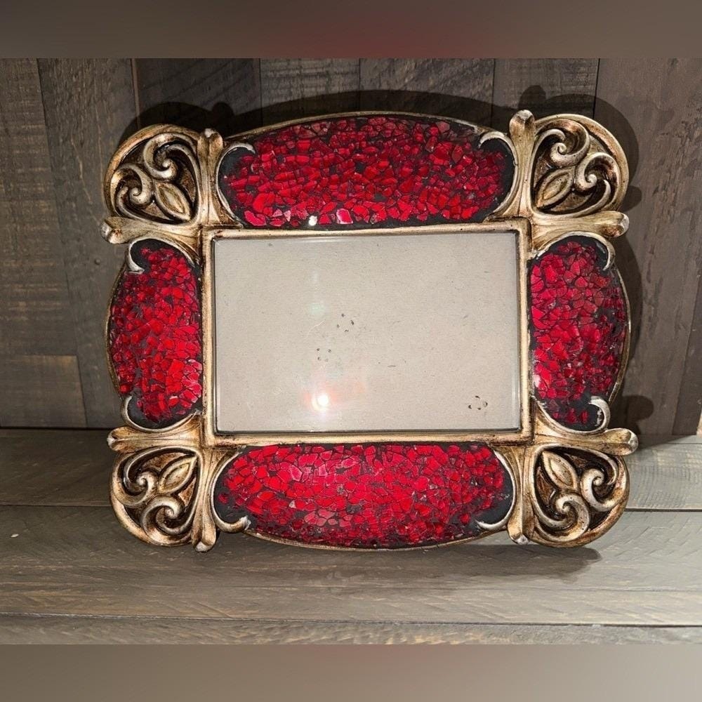 Elegant Red and Gold Photo Frame home decor red glass 4X6